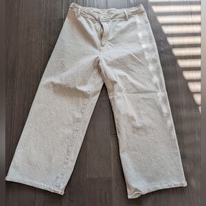 Women's Cream Striped Wide Leg Pants